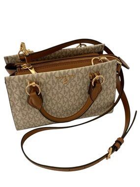 Michael Kors Beck Small Satchel Crossbody Vanilla Acorn MK Logo Bag Purse